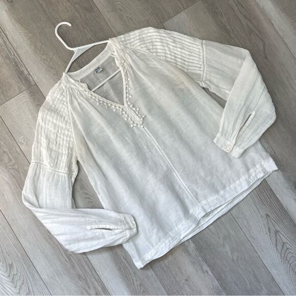 Free People Tops - Free People Top linen cotton pintuck sheer long sleeve womens White small boho